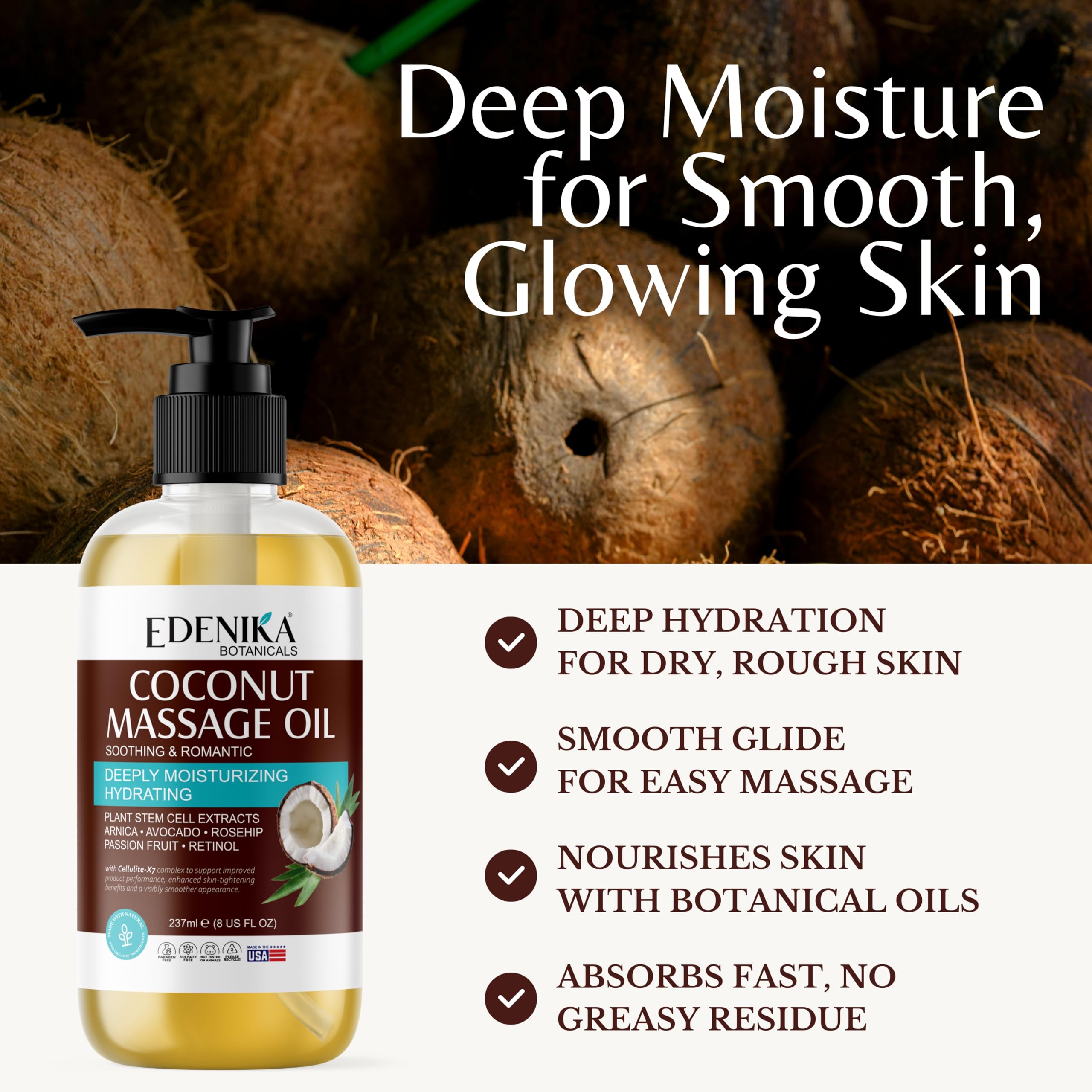 Massage scene featuring tropical coconut oil with soothing aroma