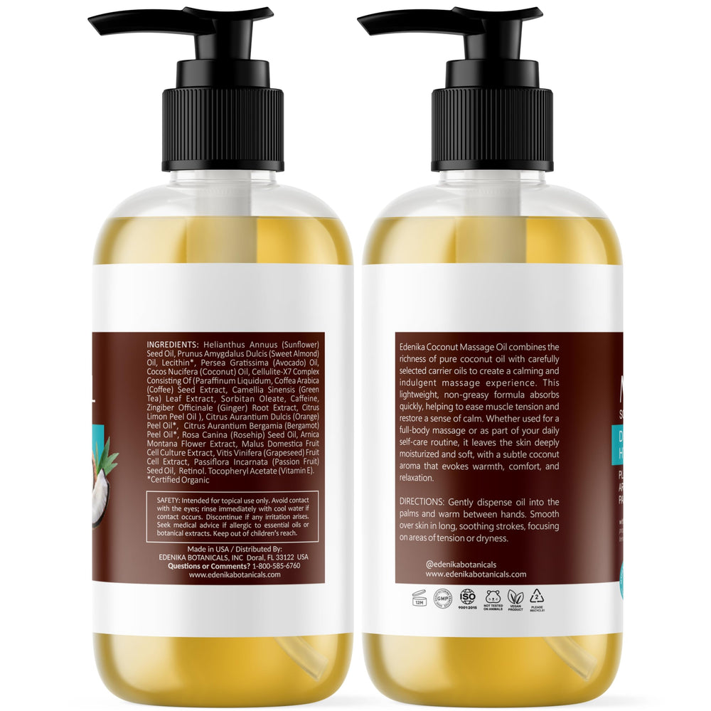 Relaxing spa scene featuring Edenika Botanicals coconut massage oil