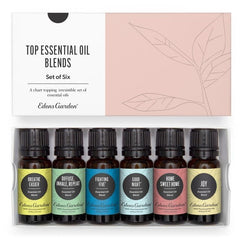 Edens Garden 6-pack essential oil blends front view with 10 ml bottles