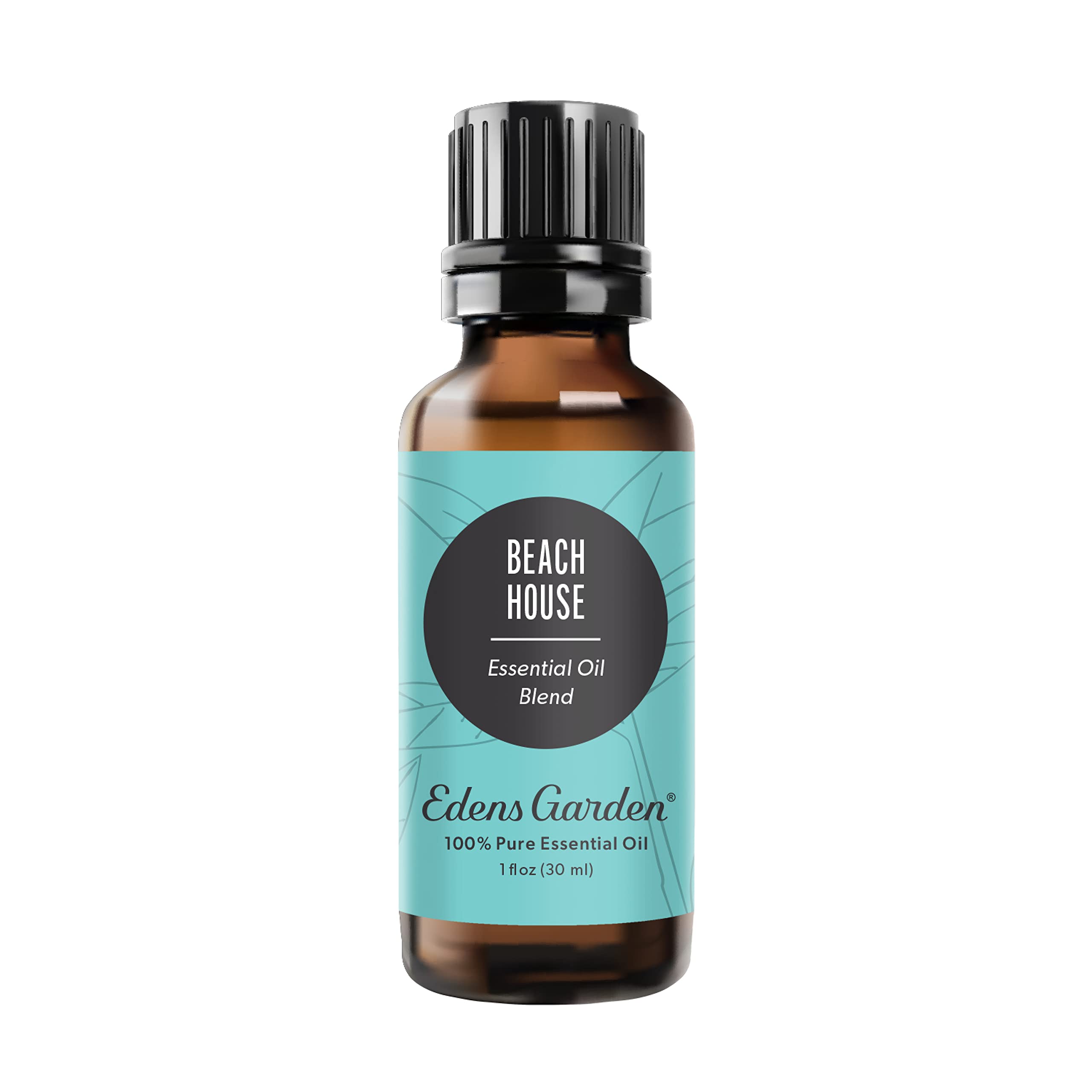 Beach House essential oil blend bottle with tropical label