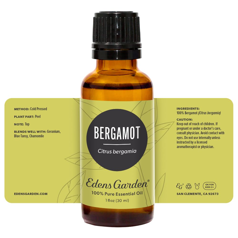 Edens Garden Bergamot essential oil packaging and 30 ml bottle