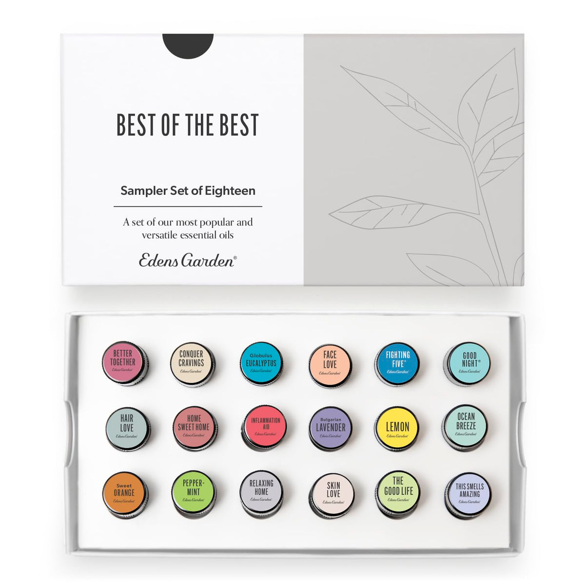 Edens Garden Best of the Best 18-Oil Sampler bottles lineup