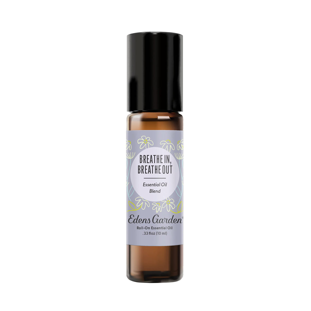 Edens Garden Breathe In Breathe Out essential oil roll-on bottle front view