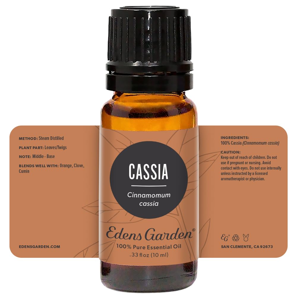 Edens Garden brand packaging and Cassia oil product lineup
