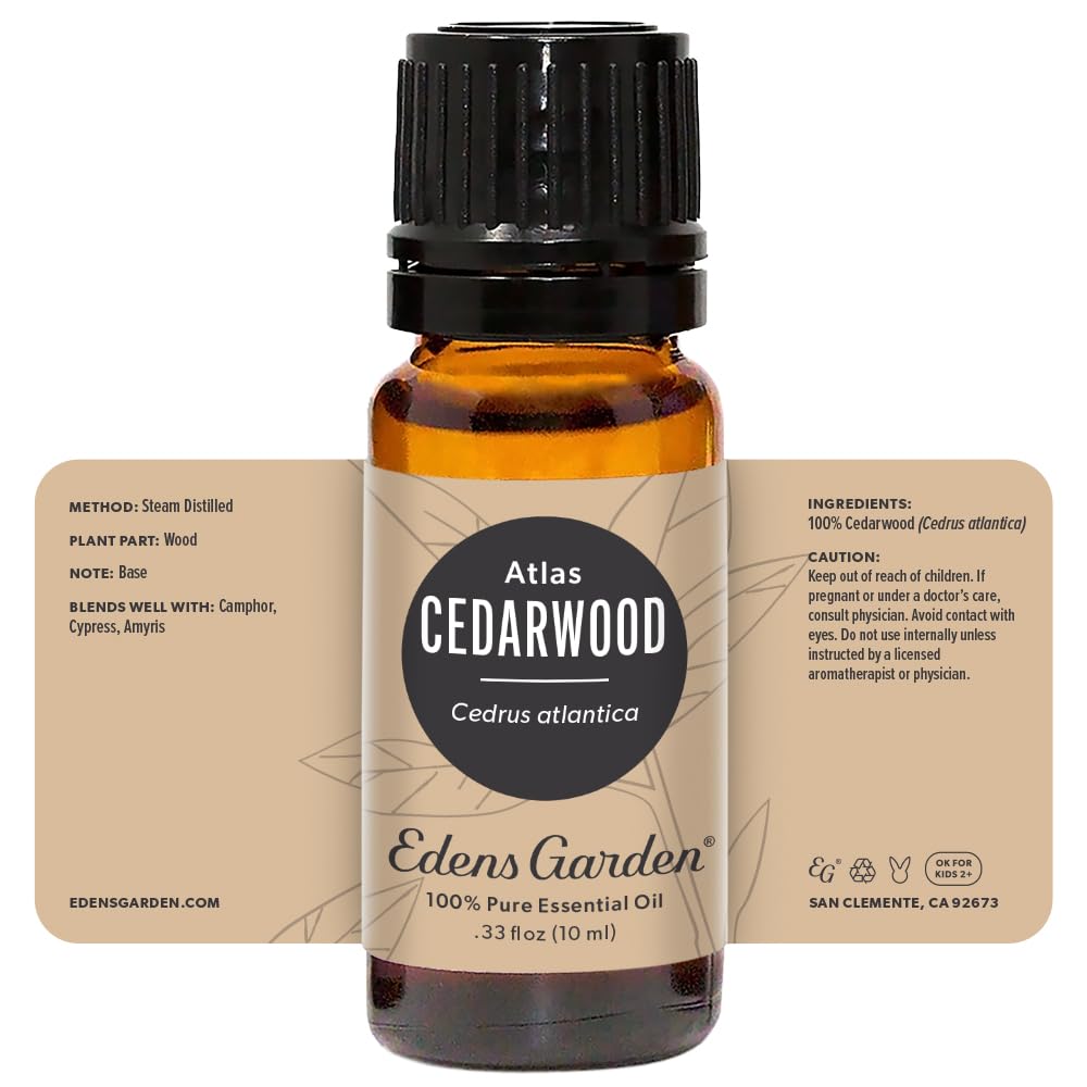Cedarwood Atlas essential oil product image collage