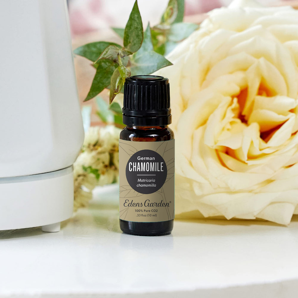 Chamomile CO2 essential oil bottle with label (10 ml).