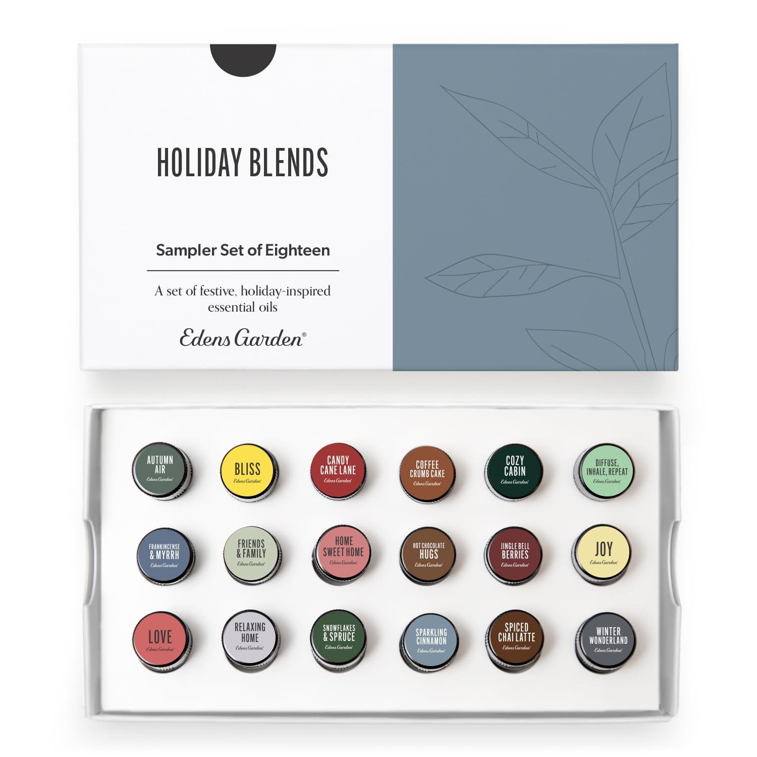 Edens Garden Christmas Essential Oils 18-Pack bottle lineup