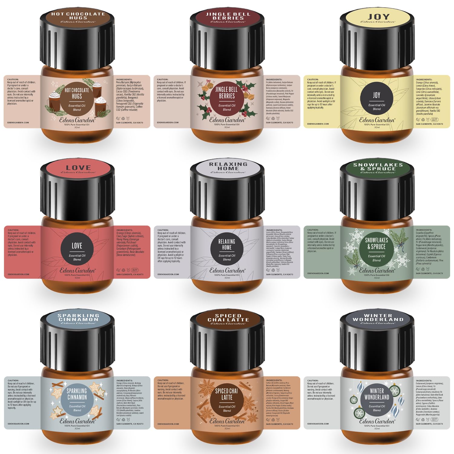 Edens Garden branding and packaging for Christmas oils
