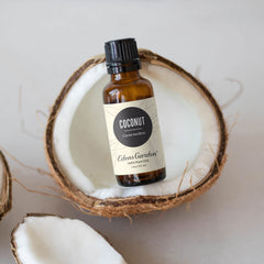Close-up of Coconut CO2 Essential Oil bottle label