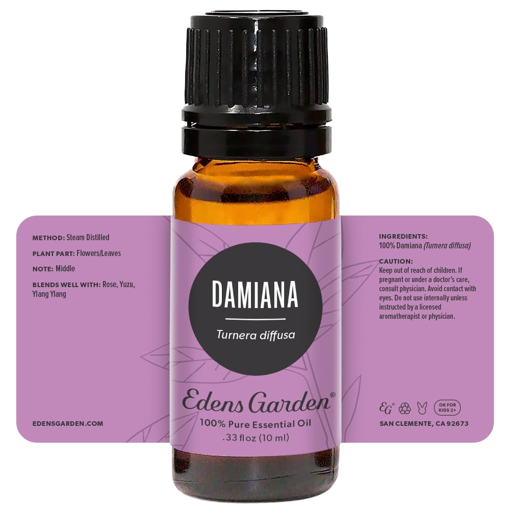 Damiana essential oil candle and aromatherapy setup.
