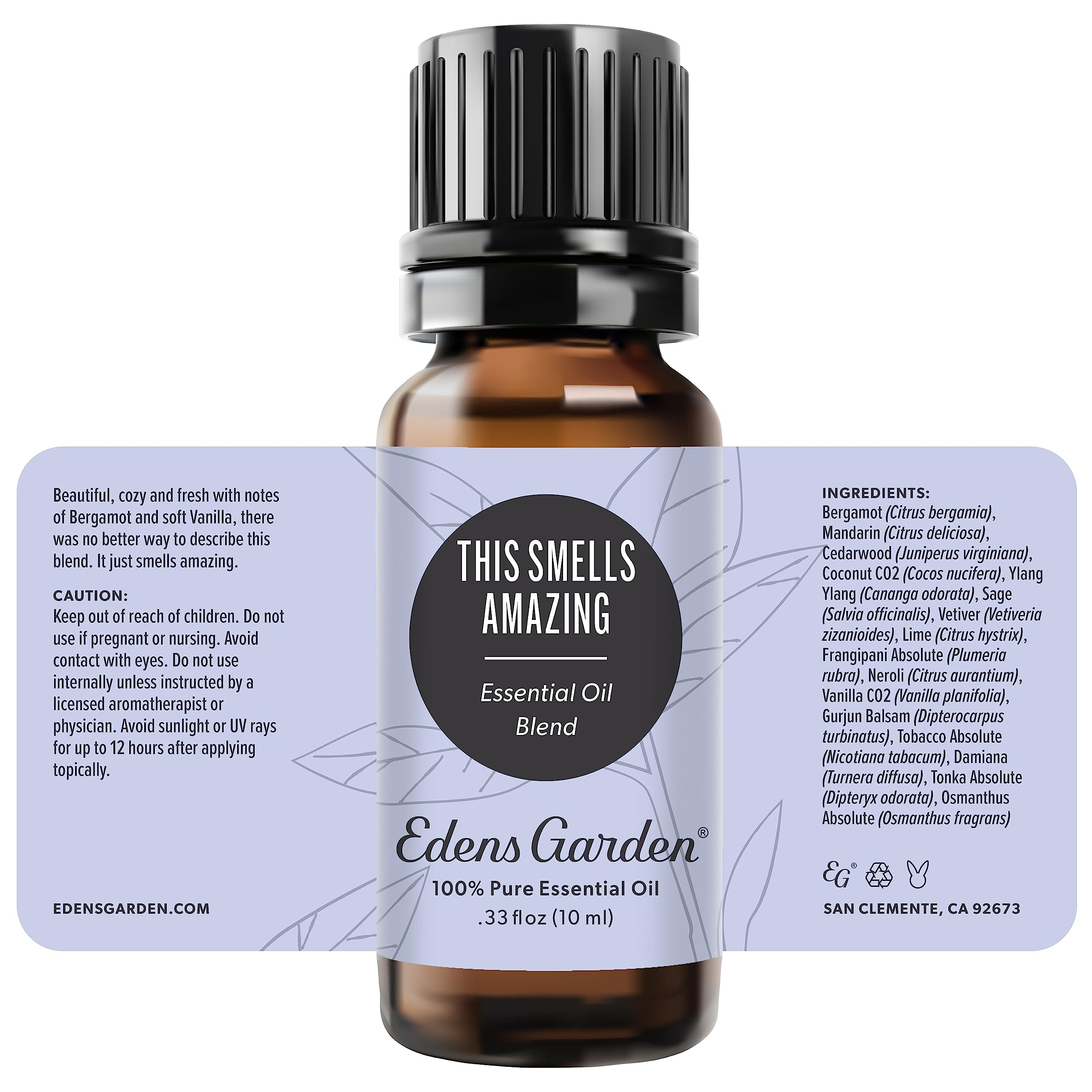 Close up of 10 ml essential oil bottle for Edens Garden This Smells Amazing blend