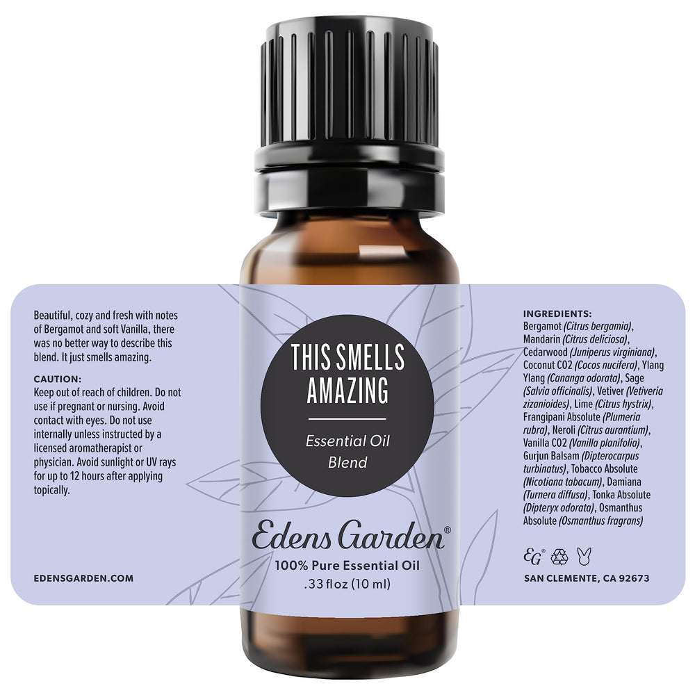 Close up of 10 ml essential oil bottle for Edens Garden This Smells Amazing blend
