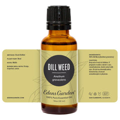GC-MS report image beside dill essential oil bottle