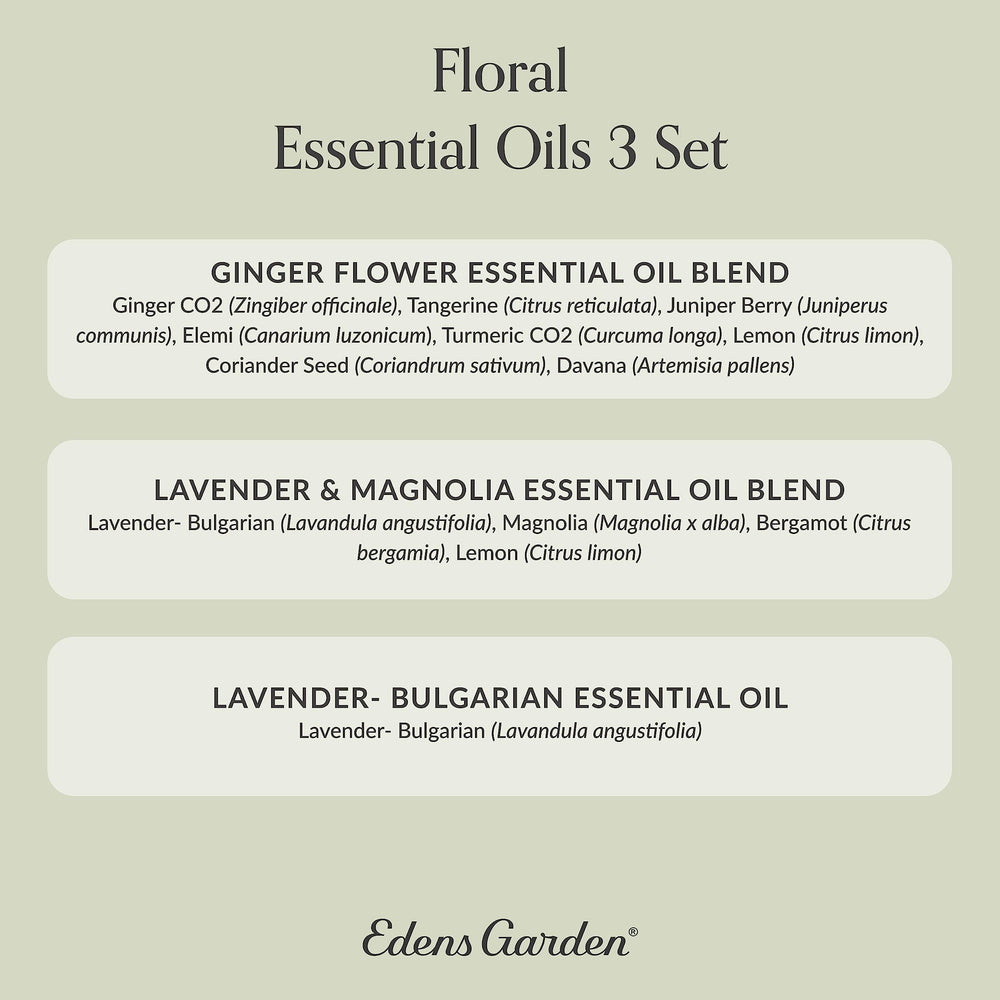 Lifestyle scene showcasing Edens Garden Floral Oils set