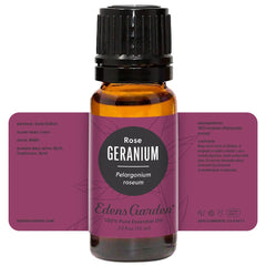Edens Garden product packaging and branding for Geranium-Rose oil