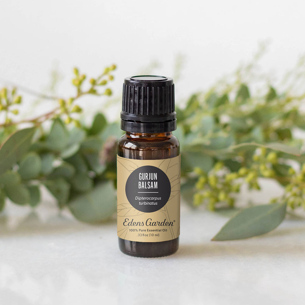 Gurjun Balsam essential oil bottle close-up