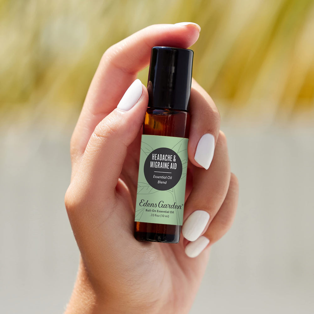 Close-up of Edens Garden migraine roll-on 10ml
