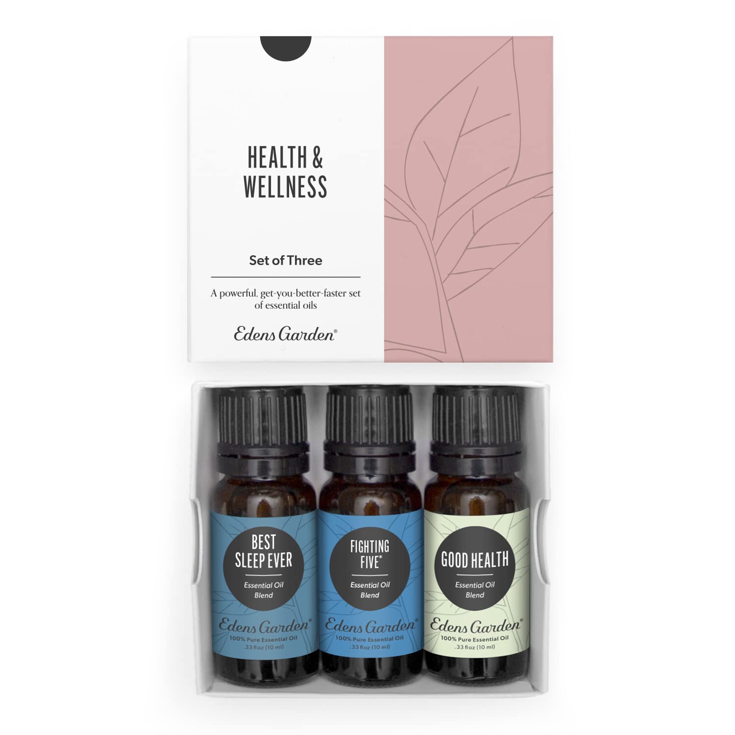 Front view of Edens Garden Health & Wellness Essential Oils 3 Set bottles