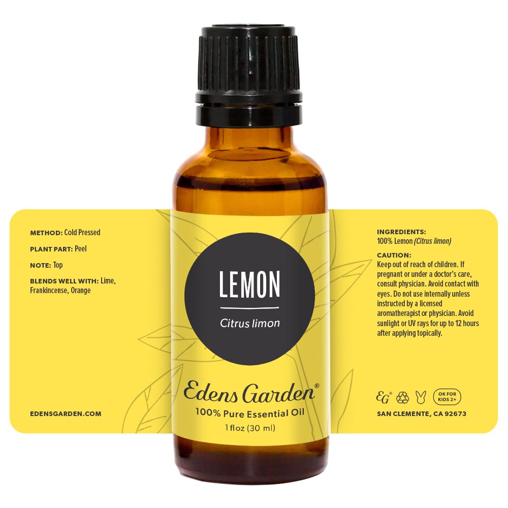 Product packaging and branding for Edens Garden Lemon EO