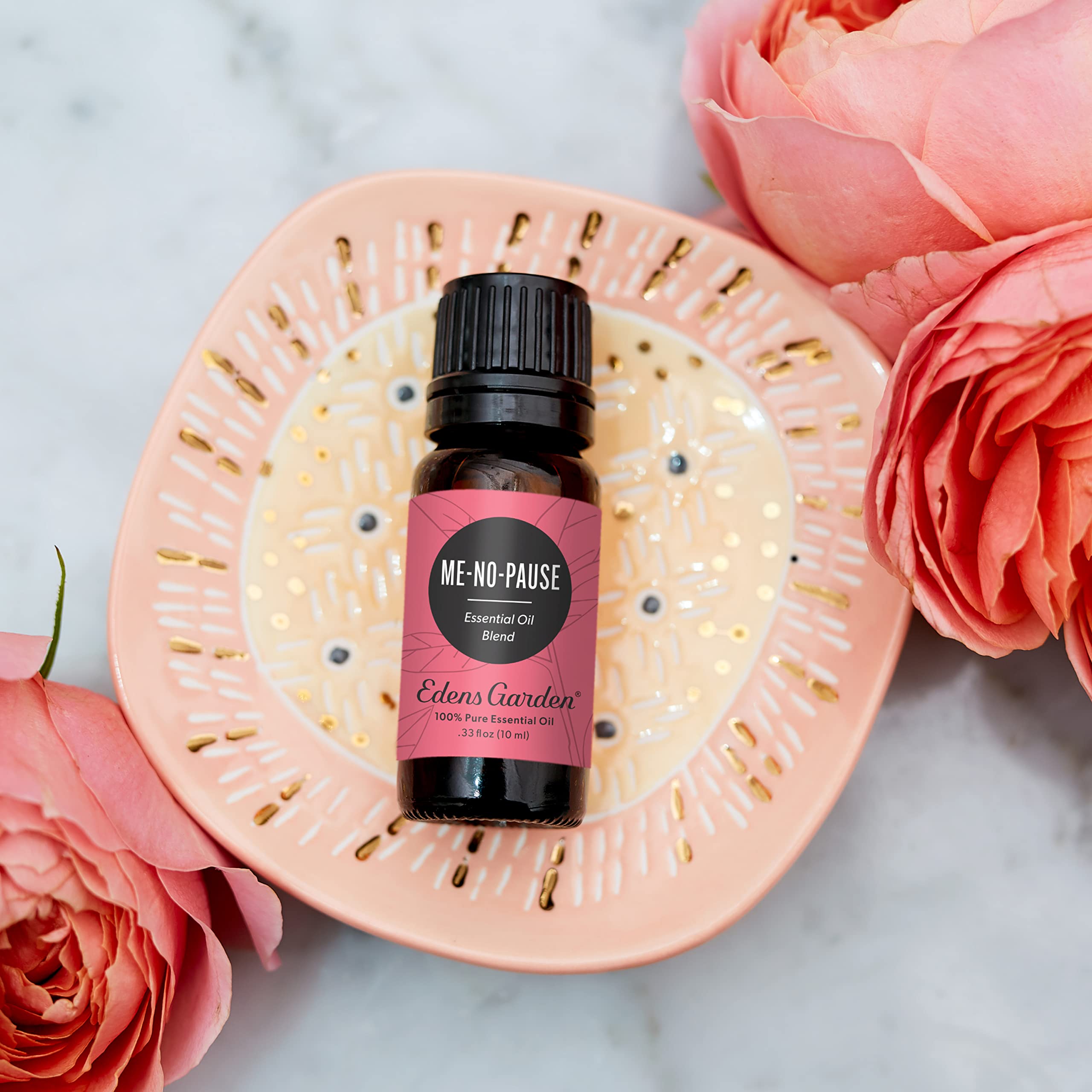 Close up of rose and neroli notes in Me-No-Pause blend