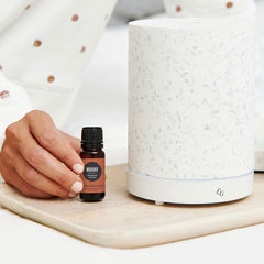 Close-up of Muhuhu essential oil bottle label