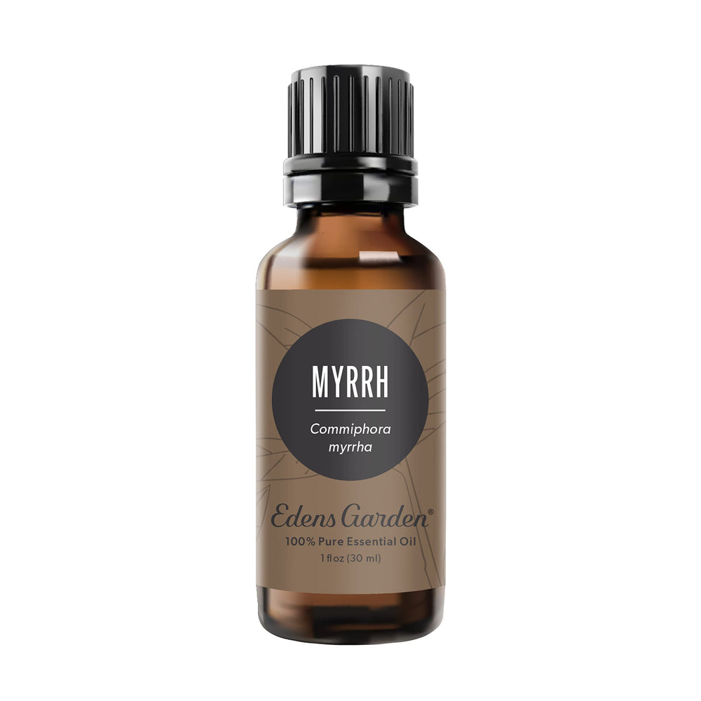 Edens Garden Myrrh essential oil bottle front view, 30 ml