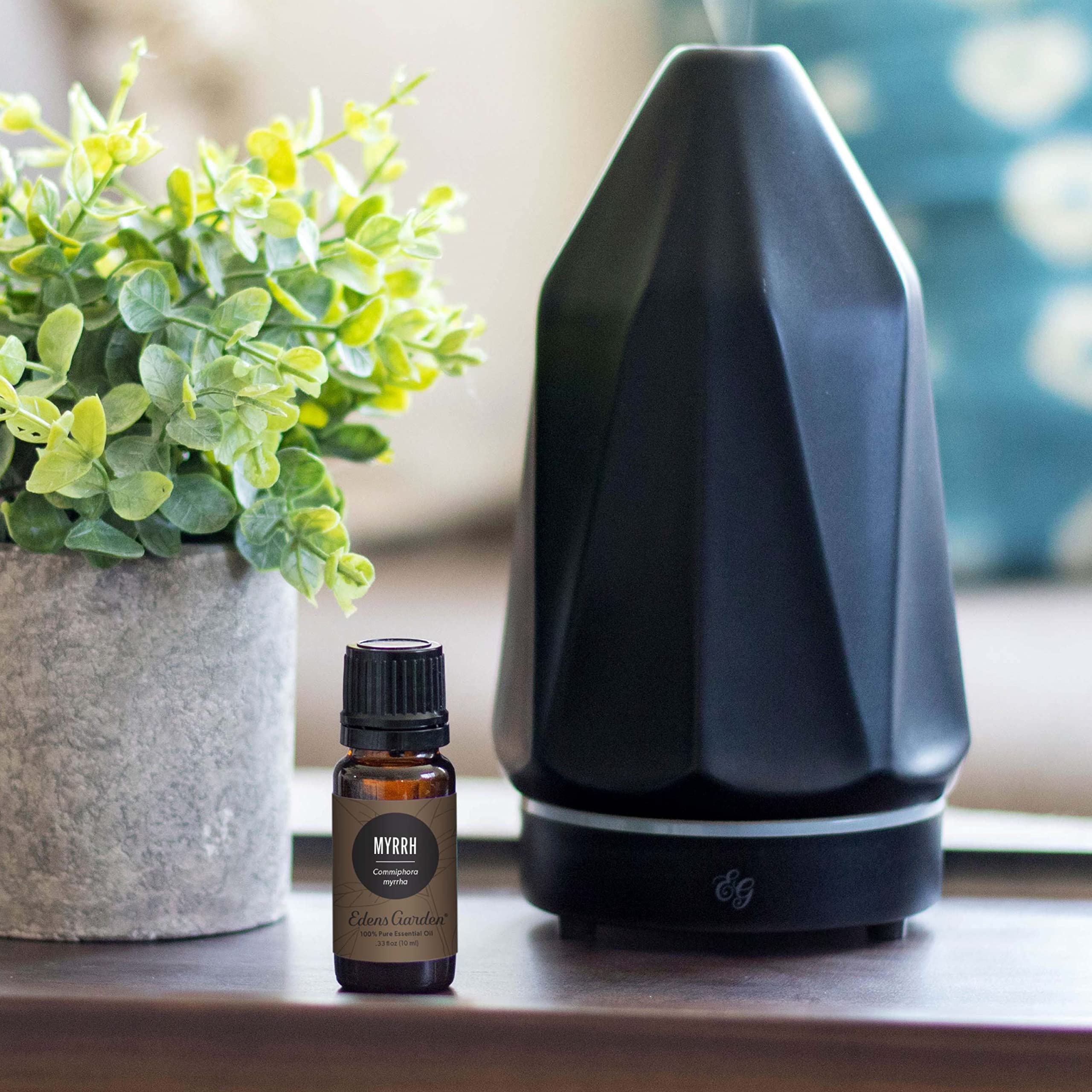 Myrrh essential oil used in diffuser for aromatherapy