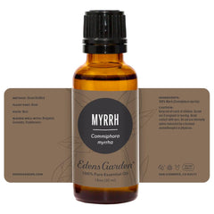 Edens Garden Myrrh essential oil packaging with box and bottle