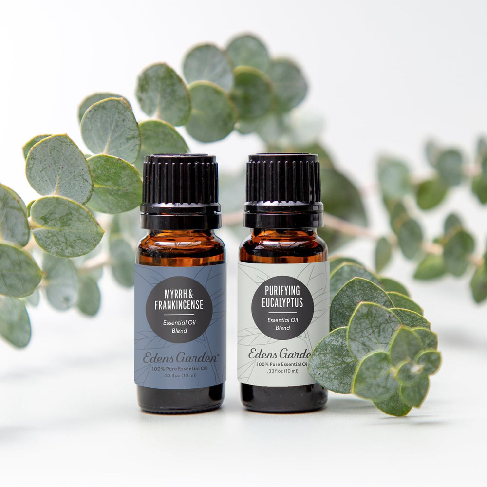 Close-up of bottle label showing 100% pure essential oil blend