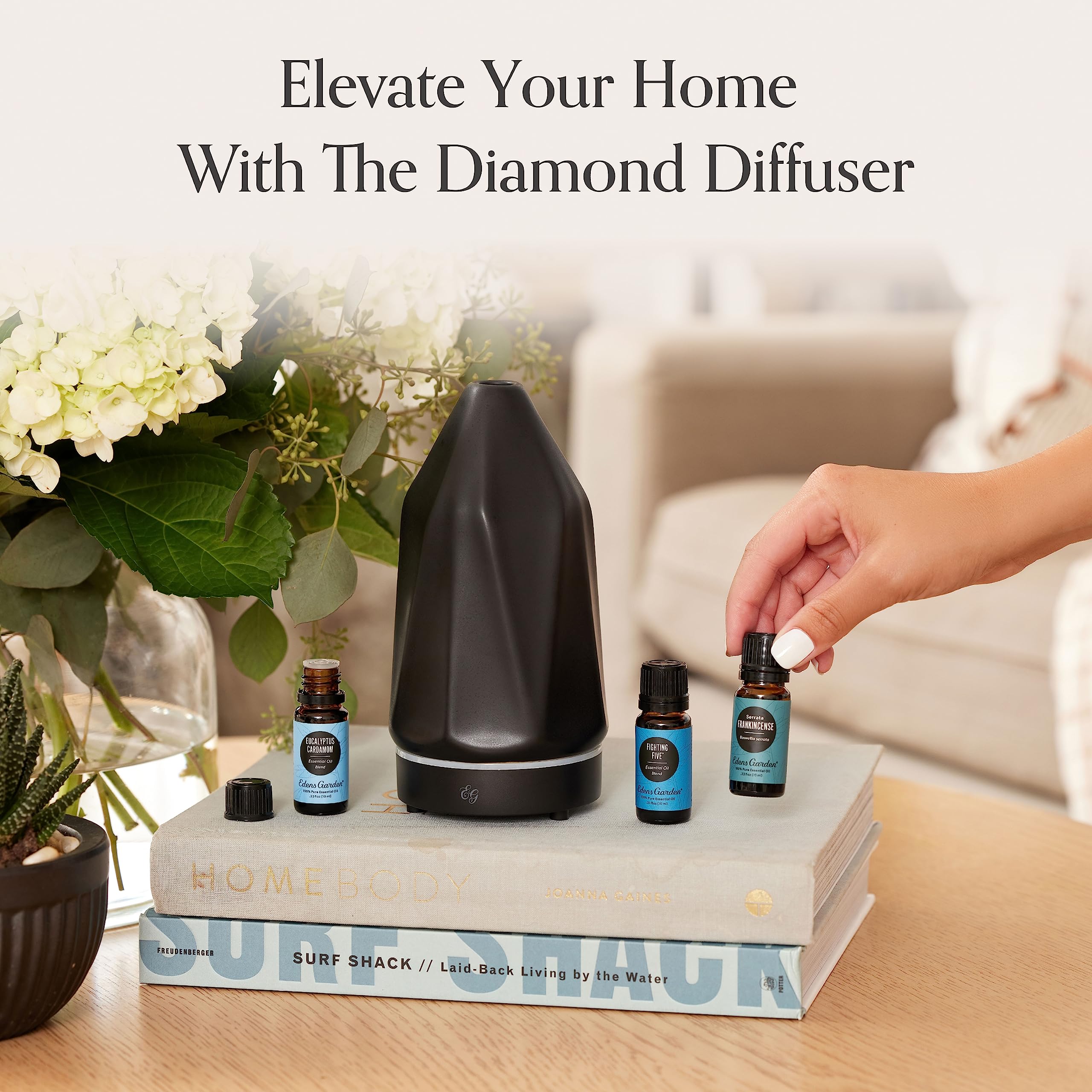 Edens Garden Pearl Diffuser 130 ml capacity emphasizes compact, space-saving design