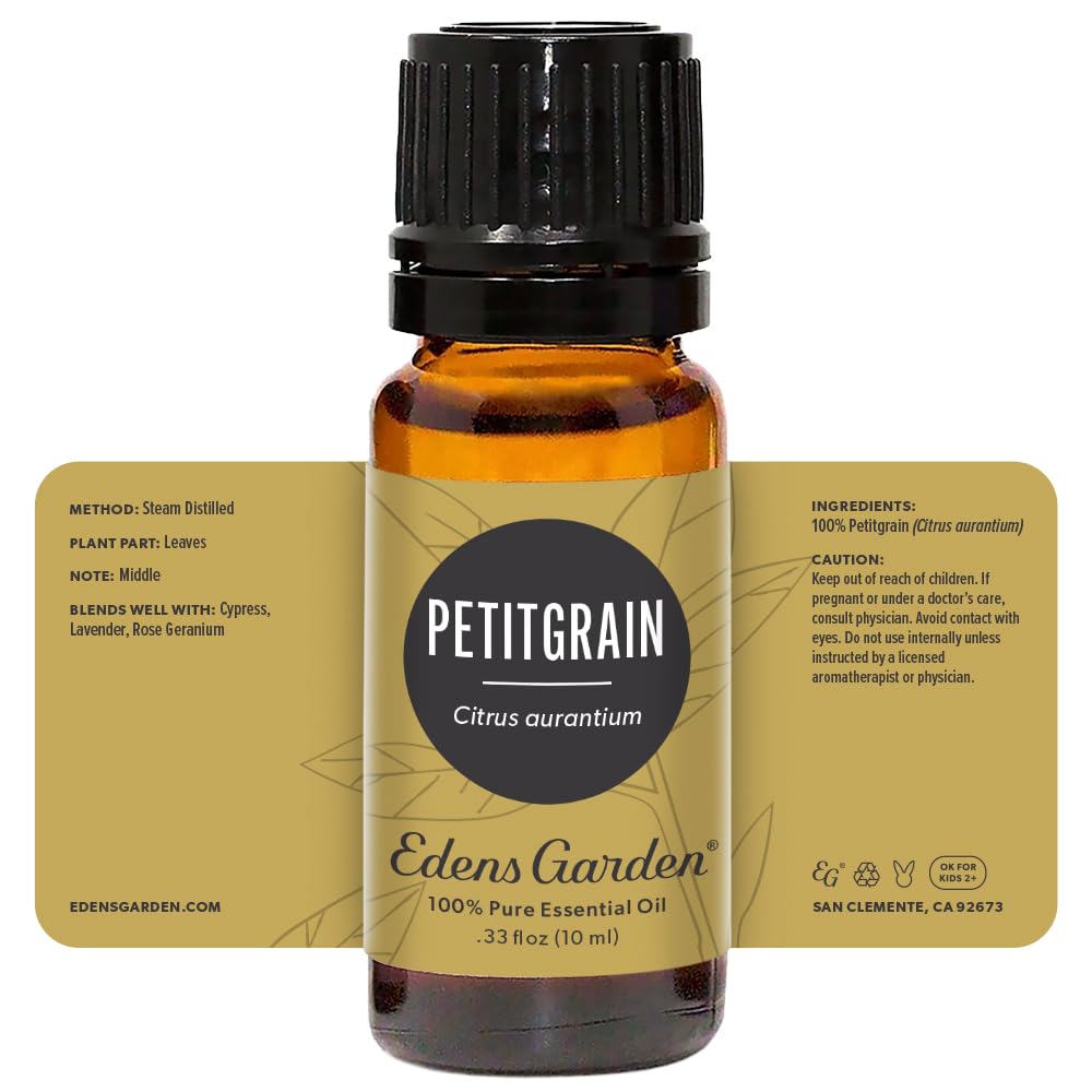Natural Petitgrain essential oil bottle in a calm setting