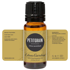 Natural Petitgrain essential oil bottle in a calm setting
