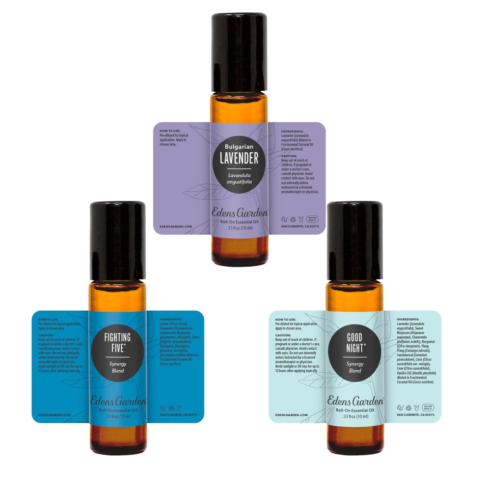Lifestyle image showing Edens Garden roll-ons on a neutral background