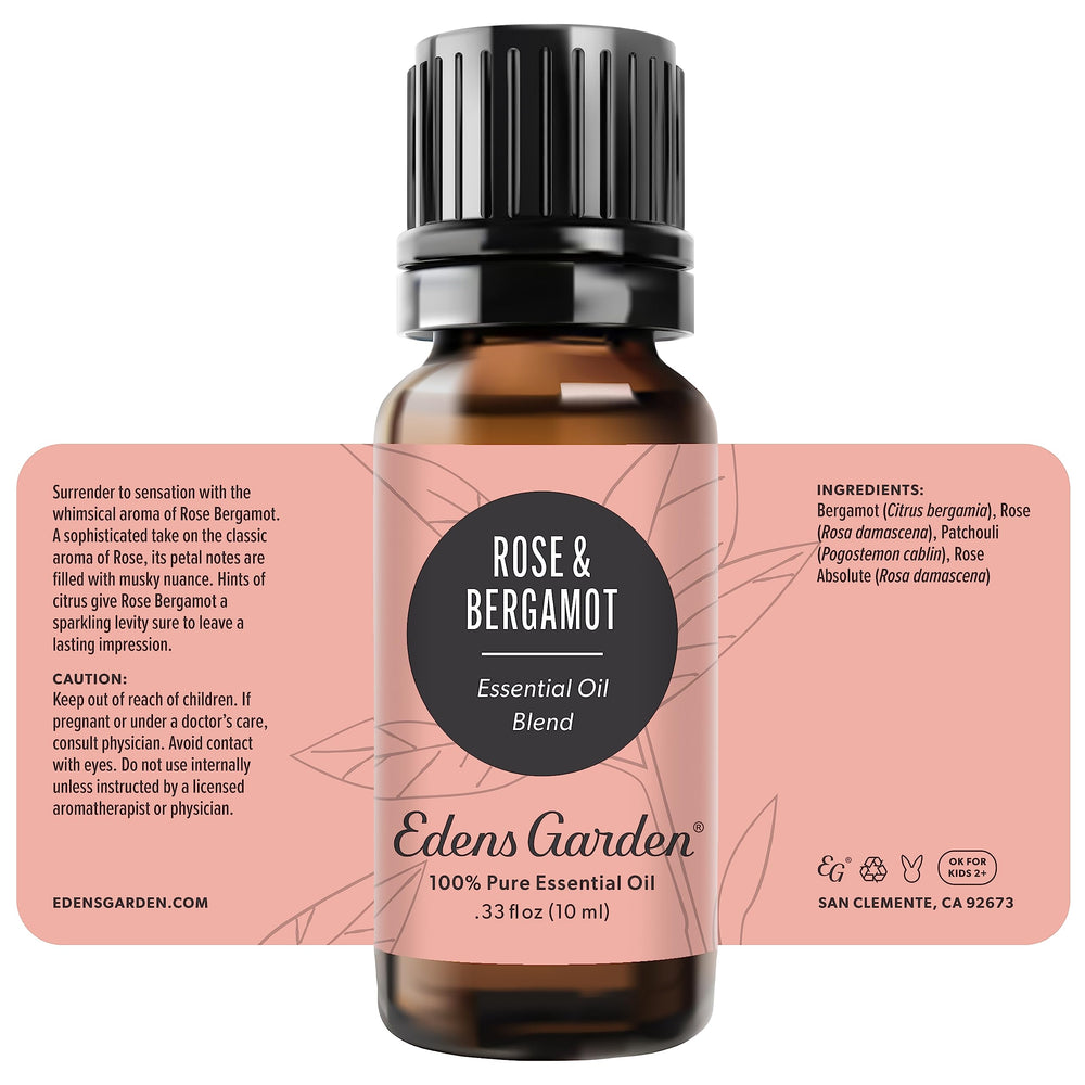 Edens Garden Rose Bergamot blend packaging and 10 ml bottle