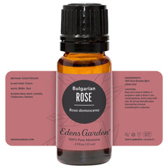 10 mL bottle of Rose Bulgarian Absolute Essential Oil on wooden surface