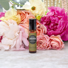 Close-up of Sandalwood Australian essential oil roll-on label
