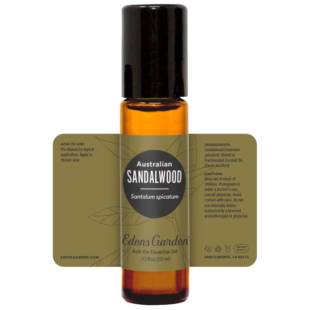 Premium grade sandalwood essential oil roll-on packaging