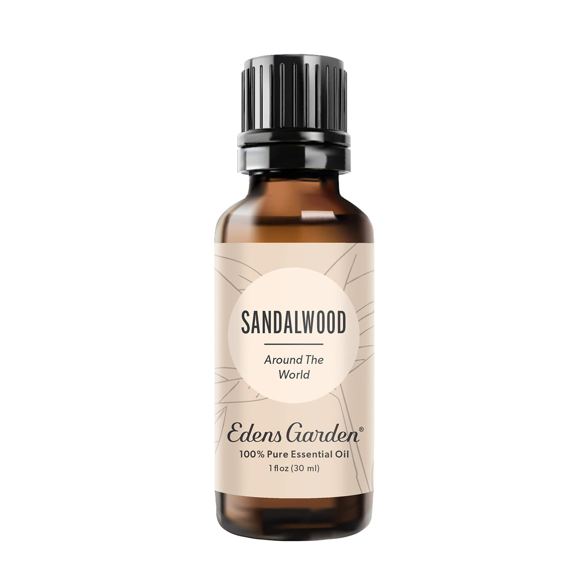 Edens Garden Sandalwood essential oil bottle on white background