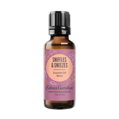 Edens Garden Sniffles & Sneezes essential oil bottle with dropper cap