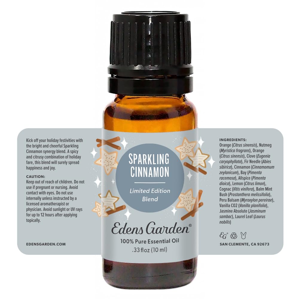 Edens Garden logo and Sparkling Cinnamon product packaging