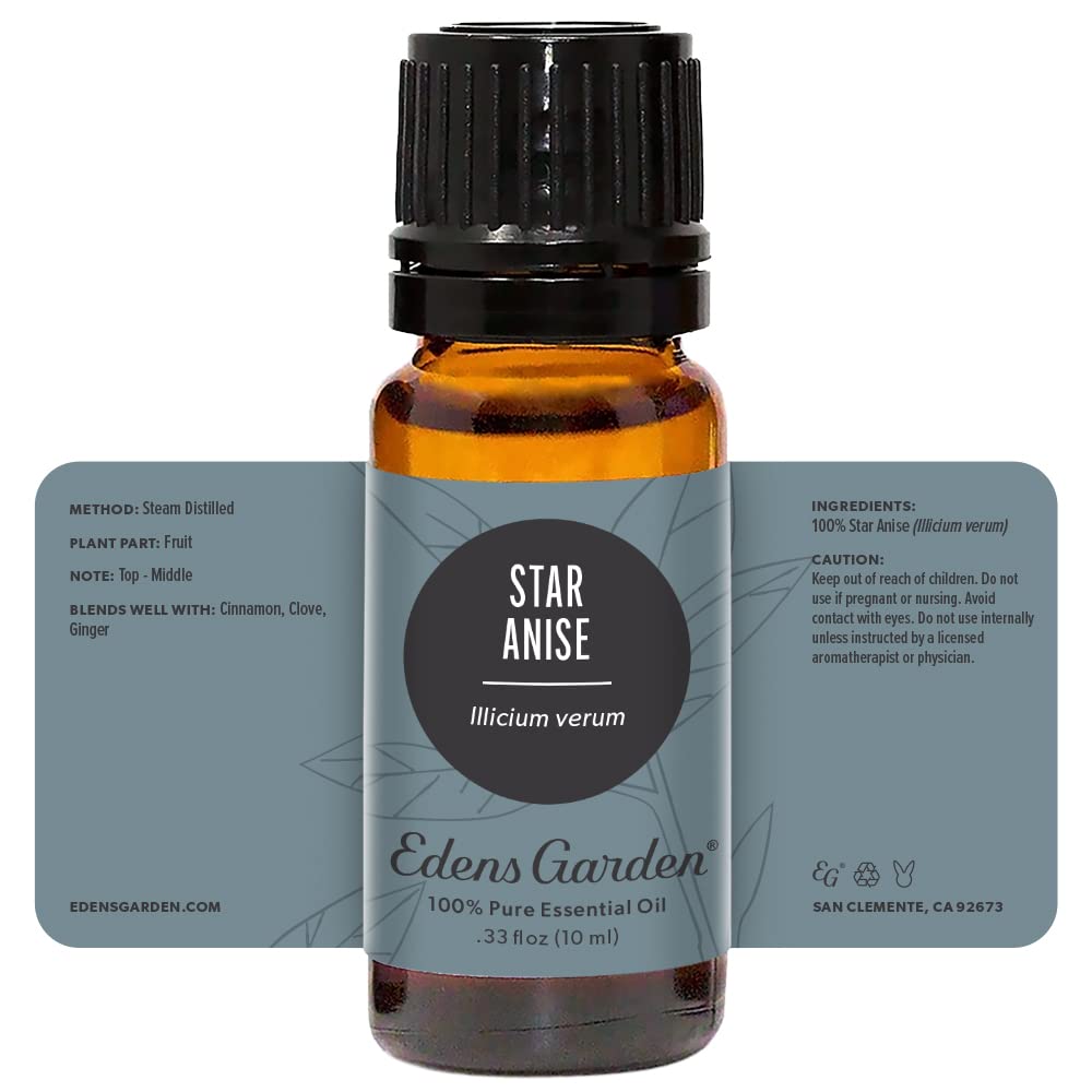 Edens Garden branding and star anise oil packaging imagery