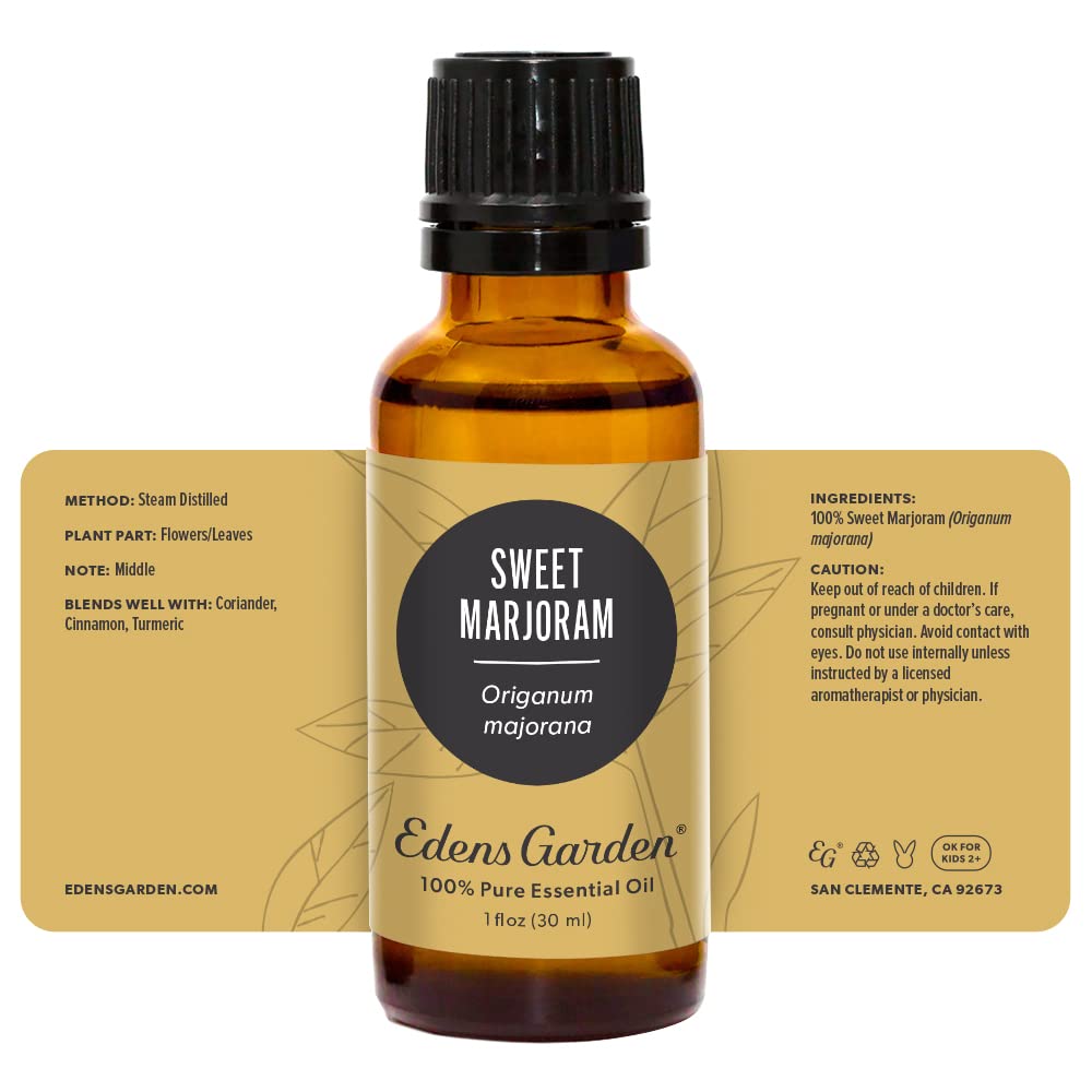 Collection of Edens Garden essential oils including Sweet Marjoram