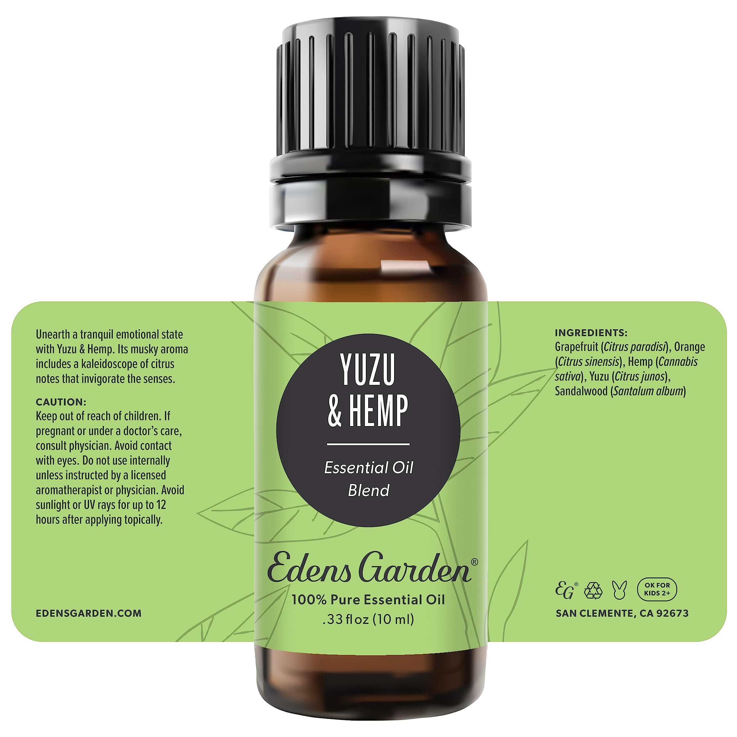 Edens Garden packaging for Yuzu & Hemp essential oil blend