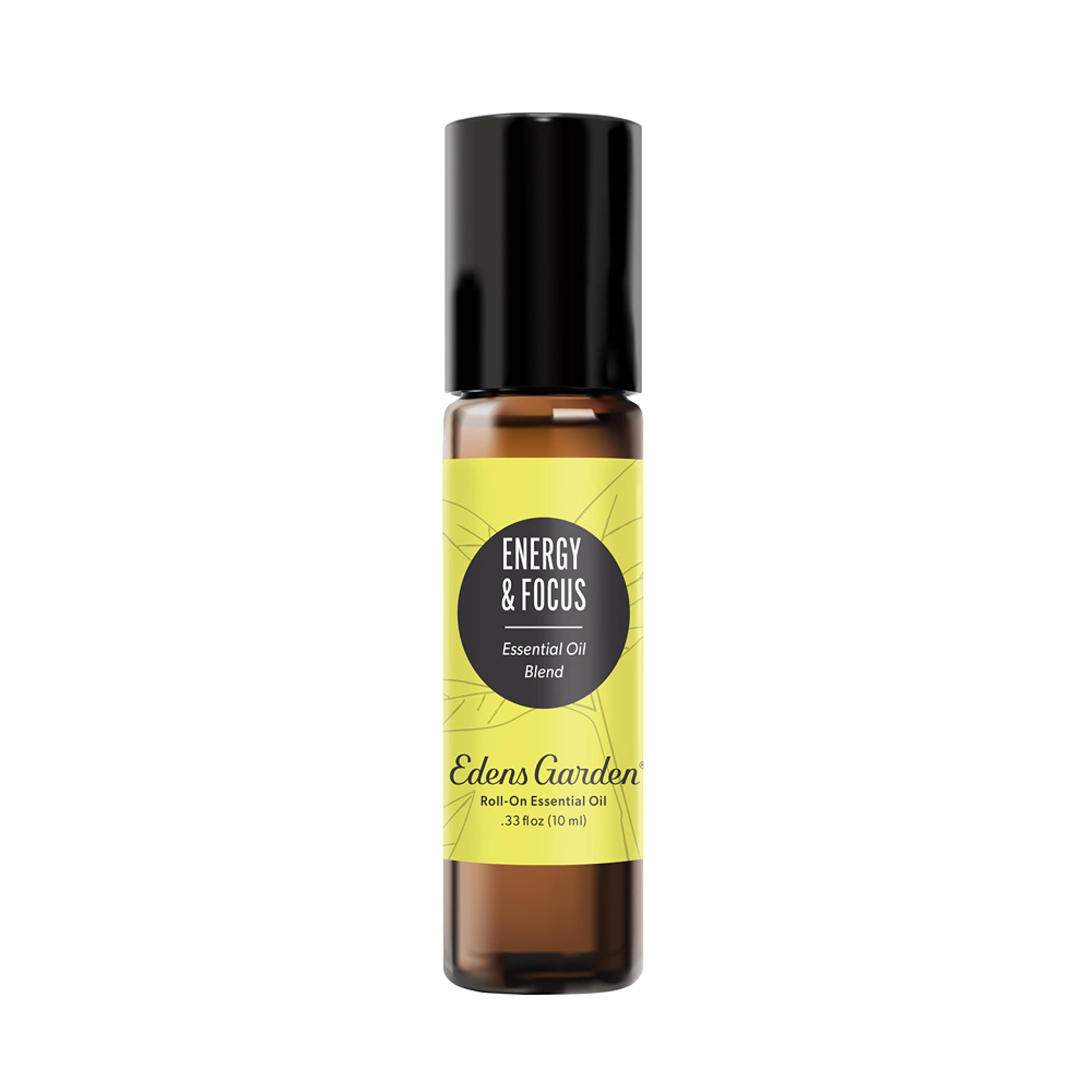 Front view of Edens Garden Energy & Focus essential oil roll-on bottle, 10 ml