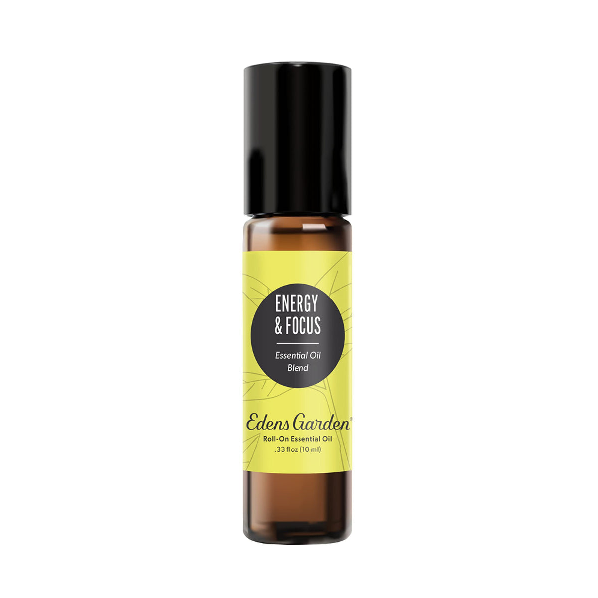 Front view of Edens Garden Energy & Focus essential oil roll-on bottle, 10 ml
