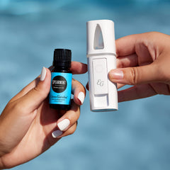 Close-up of Spearmint Essential Oil label