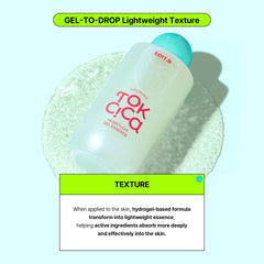 EDIT.B Calming Tok Cica Heartleaf Gel Essence application scene shows soothing touch after redness flare