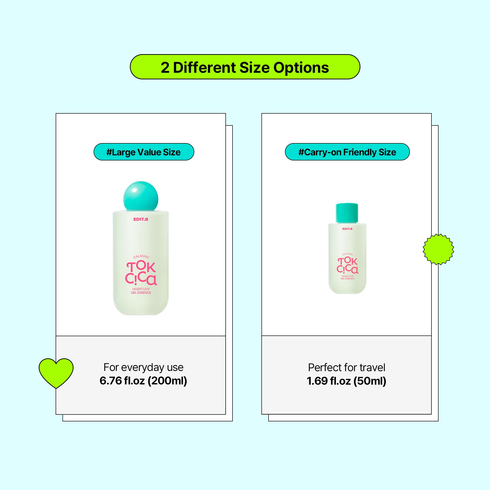 EDIT.B Calming Tok Cica Heartleaf Gel Essence packaging on shelf communicates premium, gentle daily care