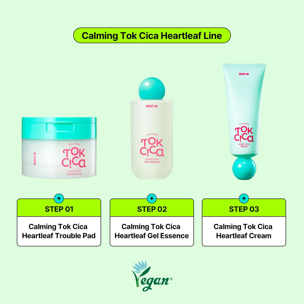 EDIT.B Calming Tok Cica Heartleaf Gel Essence dual-pack option shows value size and travel size