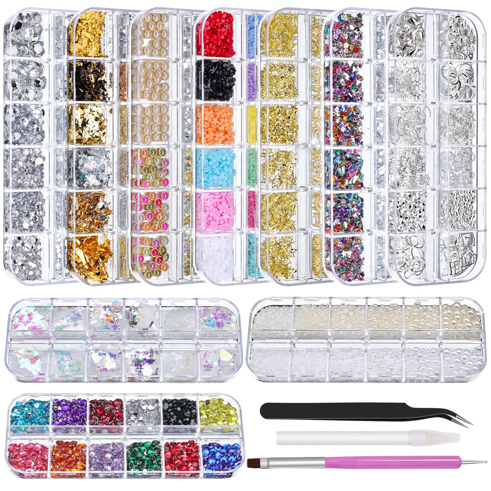 EditTime nail rhinestones kit box collection enables customizable manicures with brilliant sparkle.